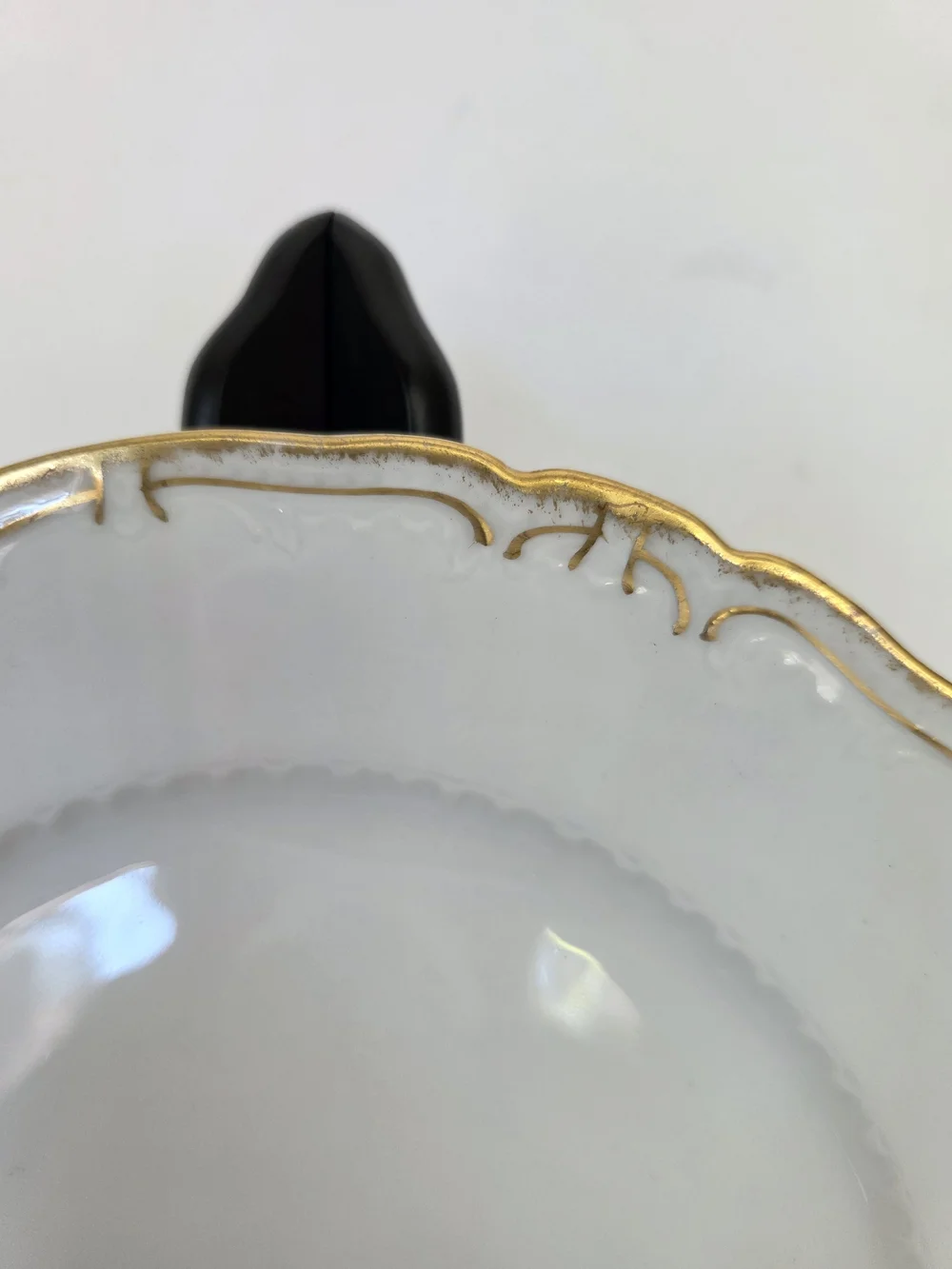 Vintage Haviland France White Porcelain Salad Plates with Gold Scalloped Edge.